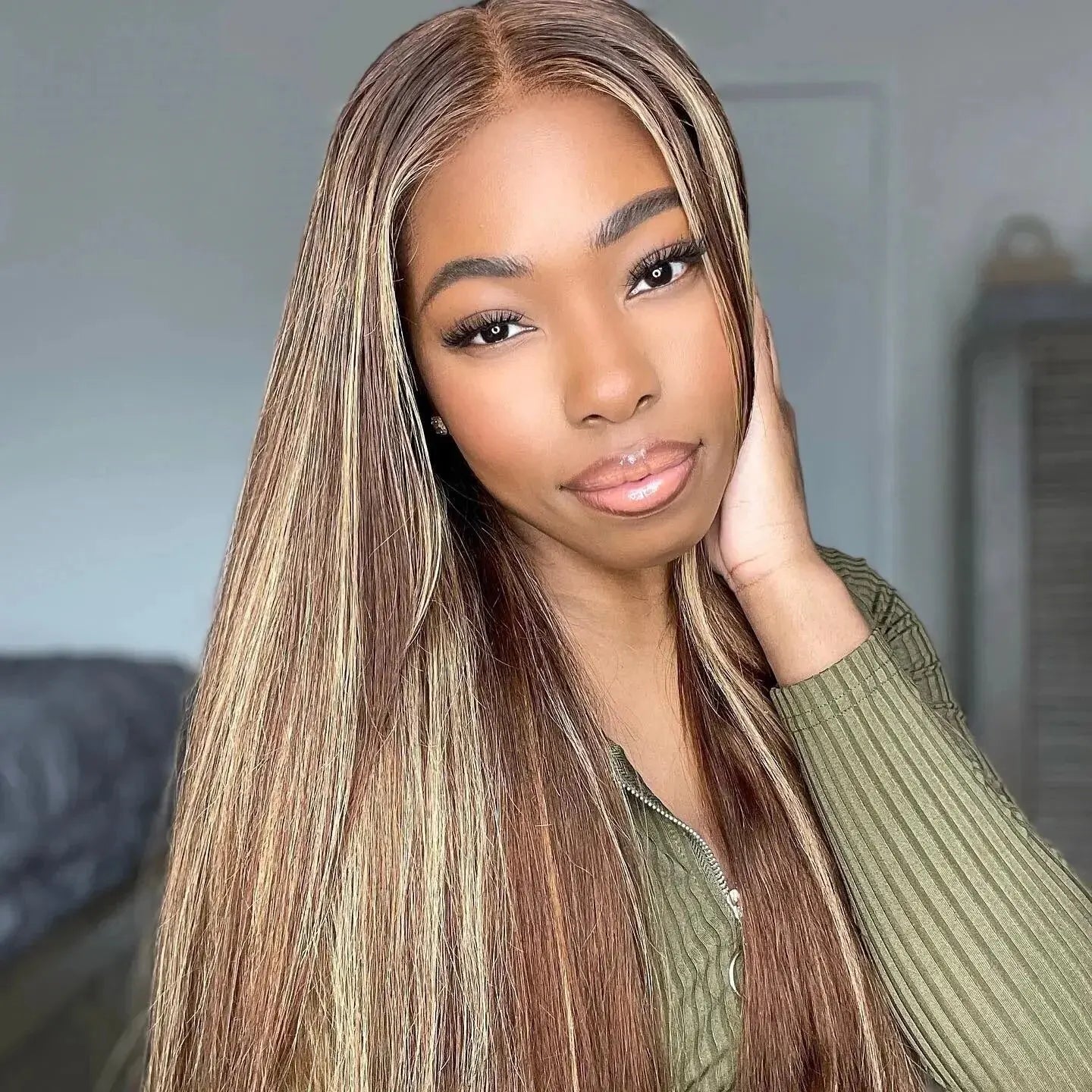 Lace Front Cabelo Humano Luzes Tela HD Olivia - 65cm